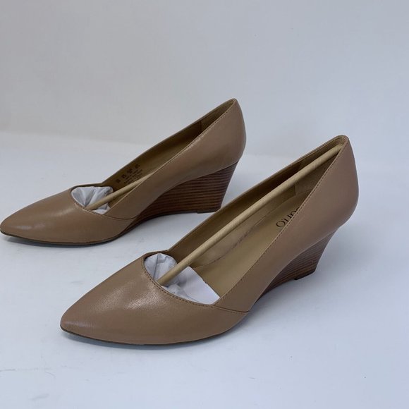 Franco Sarto Frankie Wedge Pumps Women's 9M Cool Taupe Leather Pointed Toe S0506 - Picture 4 of 9